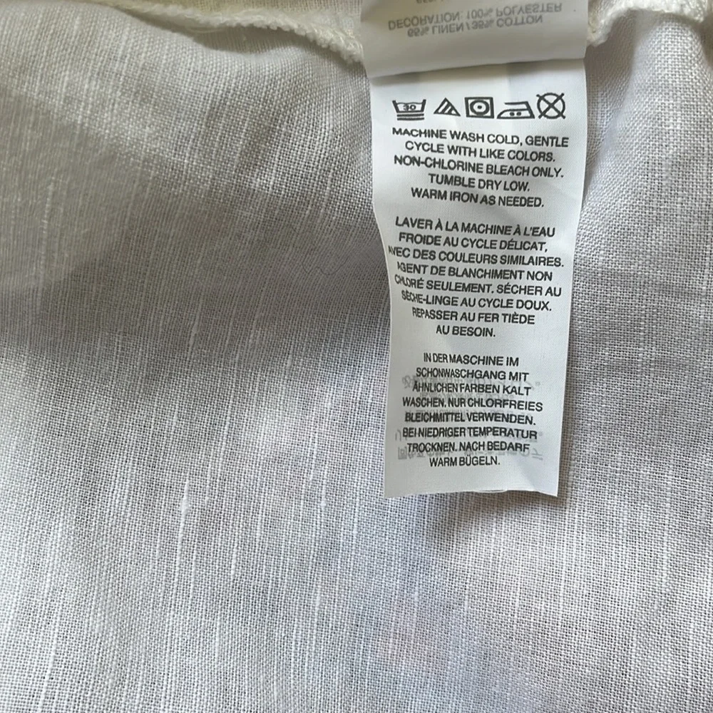 J. Crew Linen Cotton Folk Peasant Boho White & Blue Embroidered Blouse Top
